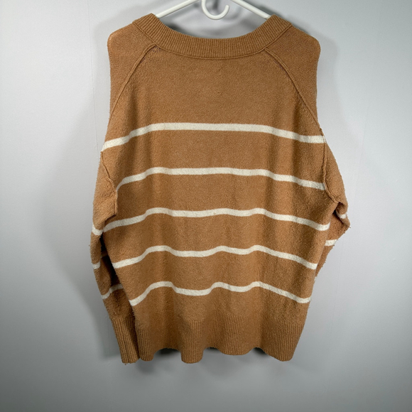 aerie Tan Striped Oversized Coastal Hamptons V-neck Sweater Medium - Picture 3 of 4